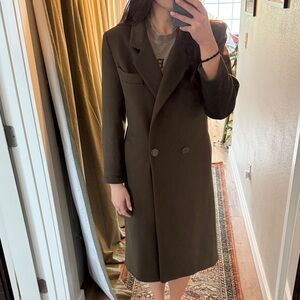 Chic Olive Double-Breasted Women's Wool Trench Coat